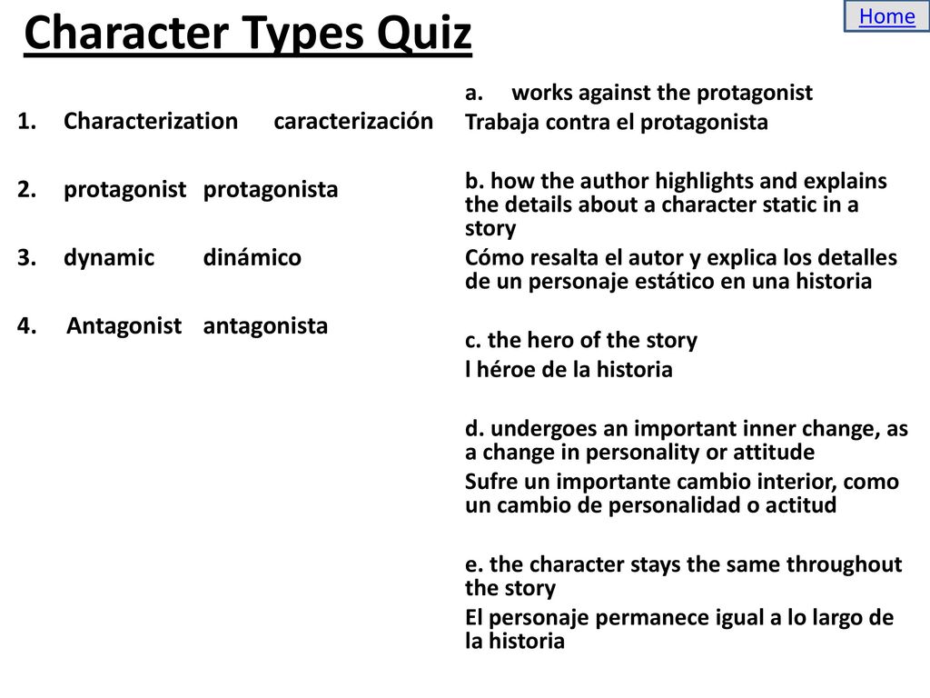 Character Types Quiz Characterization caracterización