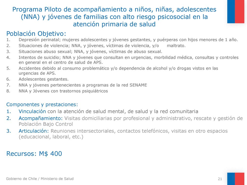 Programa Piloto de acompañamiento a niños, niñas, adolescentes (NNA) y jóvenes de familias con alto riesgo psicosocial en la atención primaria de salud