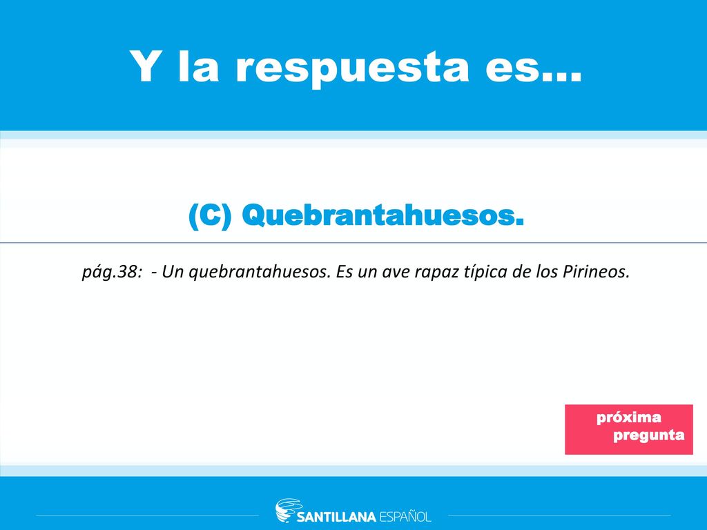 pág.38: - Un quebrantahuesos. Es un ave rapaz típica de los Pirineos.
