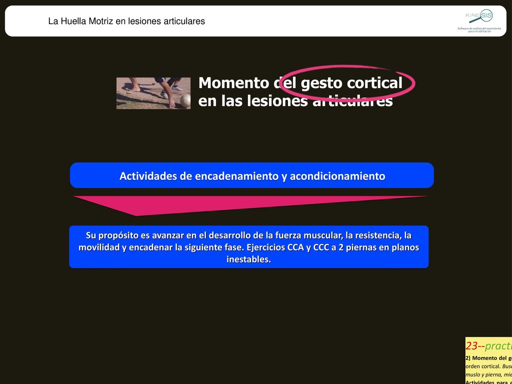 Momento del gesto cortical en las lesiones articulares