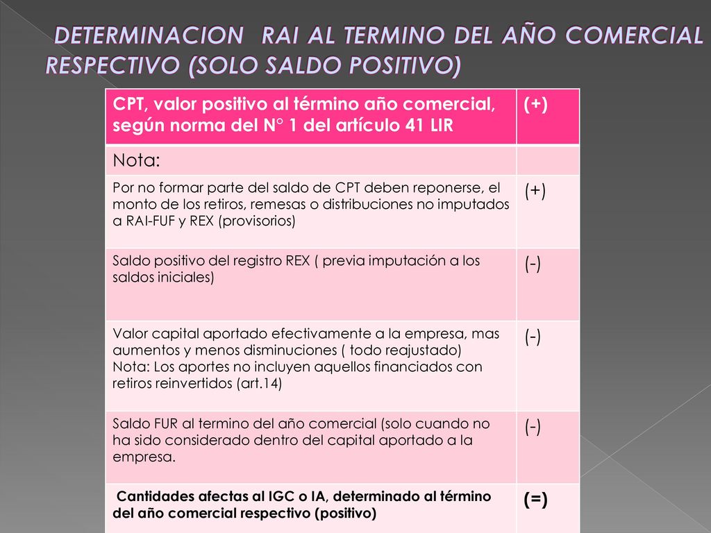 DETERMINACION RAI AL TERMINO DEL AÑO COMERCIAL RESPECTIVO (SOLO SALDO POSITIVO)