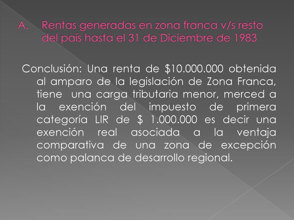 Rentas generadas en zona franca v/s resto del país hasta el 31 de Diciembre de 1983