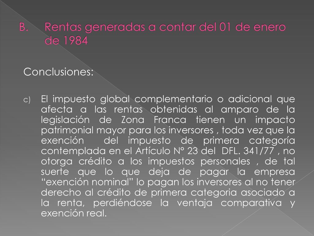 Rentas generadas a contar del 01 de enero de 1984