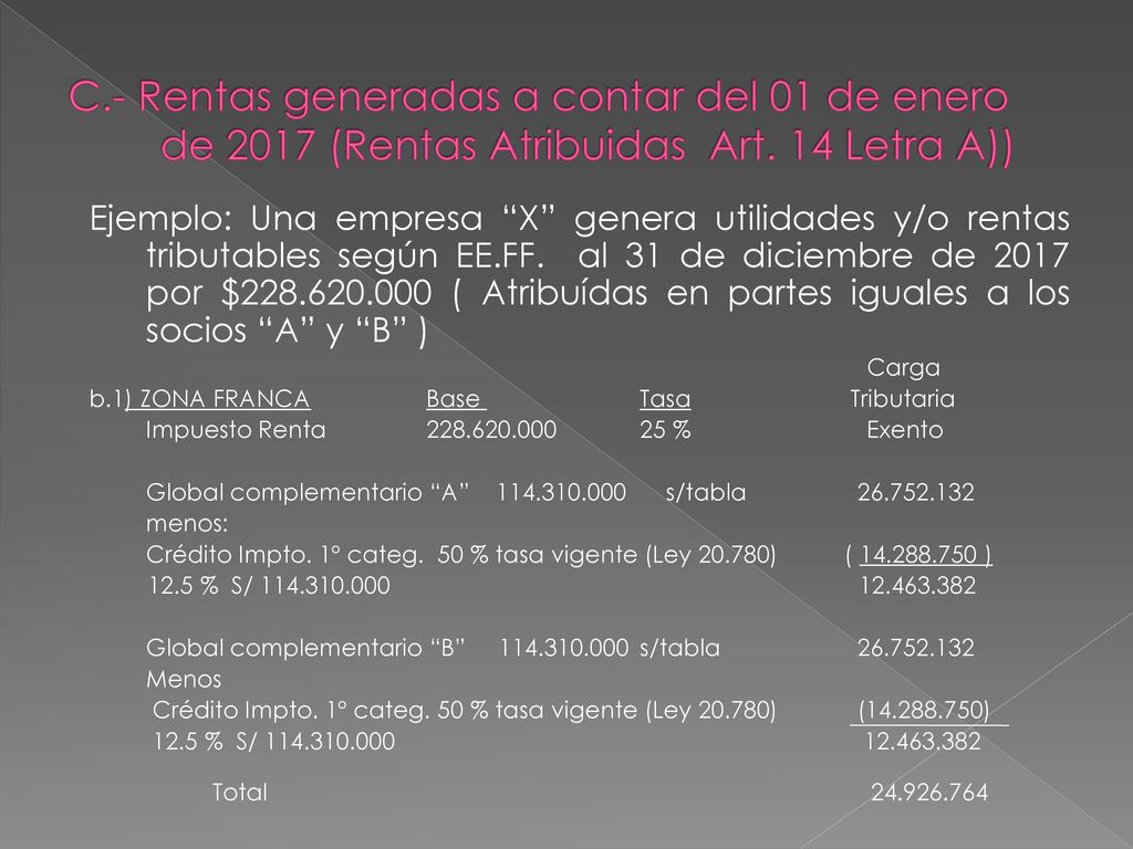 C.- Rentas generadas a contar del 01 de enero de 2017 (Rentas Atribuidas Art. 14 Letra A))