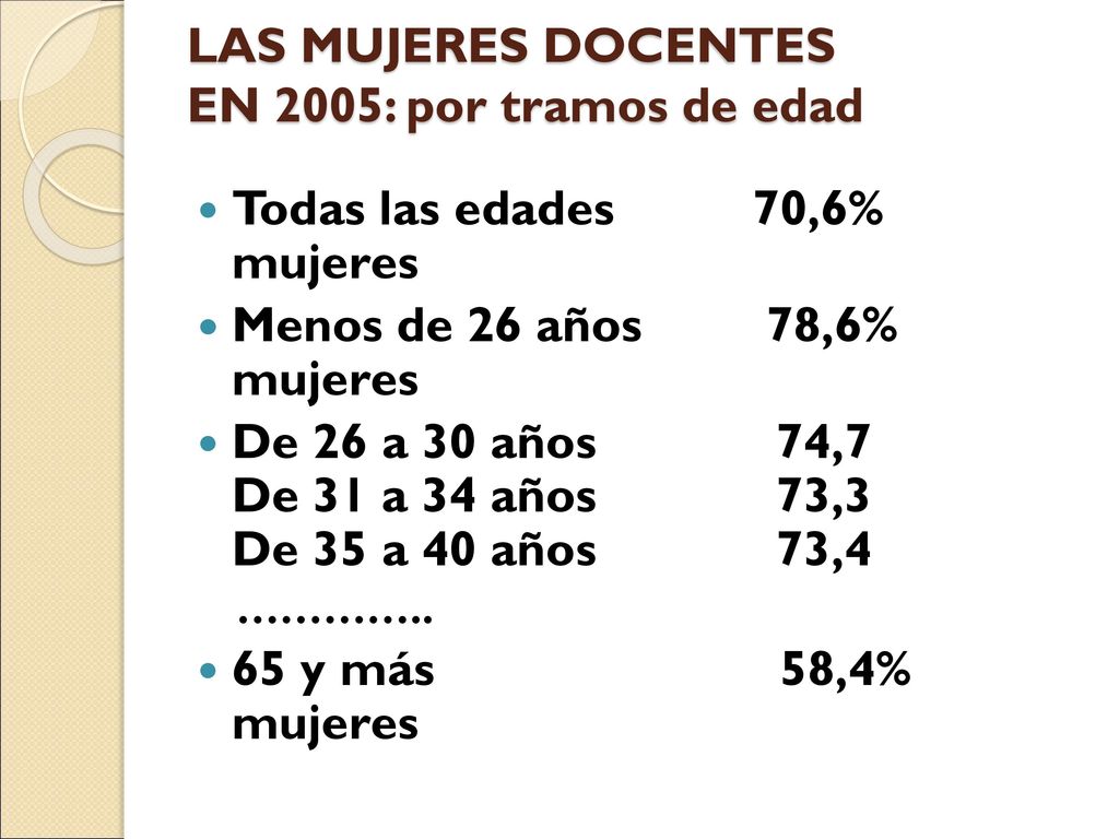 LAS MUJERES DOCENTES EN 2005: por tramos de edad