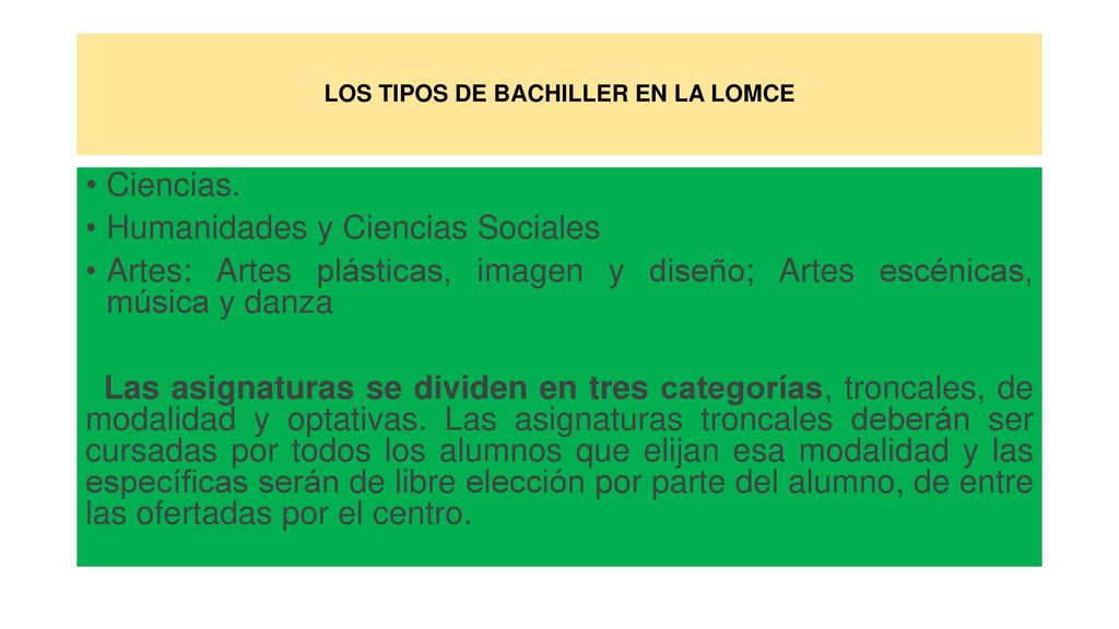 LOS TIPOS DE BACHILLER EN LA LOMCE