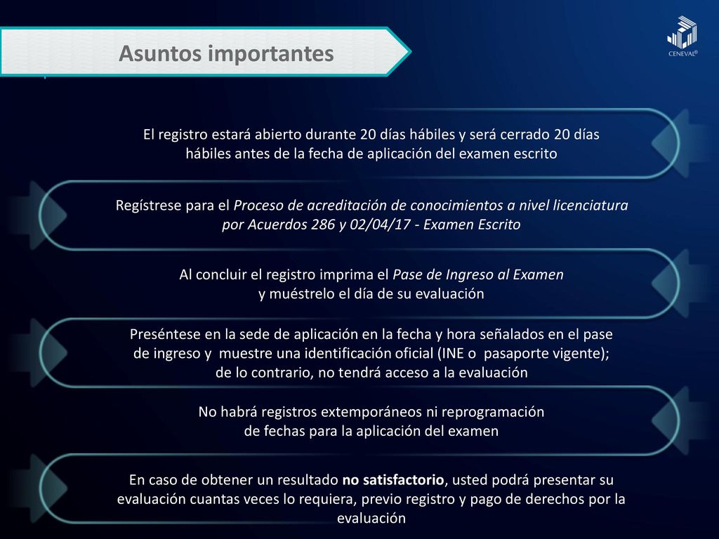 Asuntos importantes El registro estará abierto durante 20 días hábiles y será cerrado 20 días.