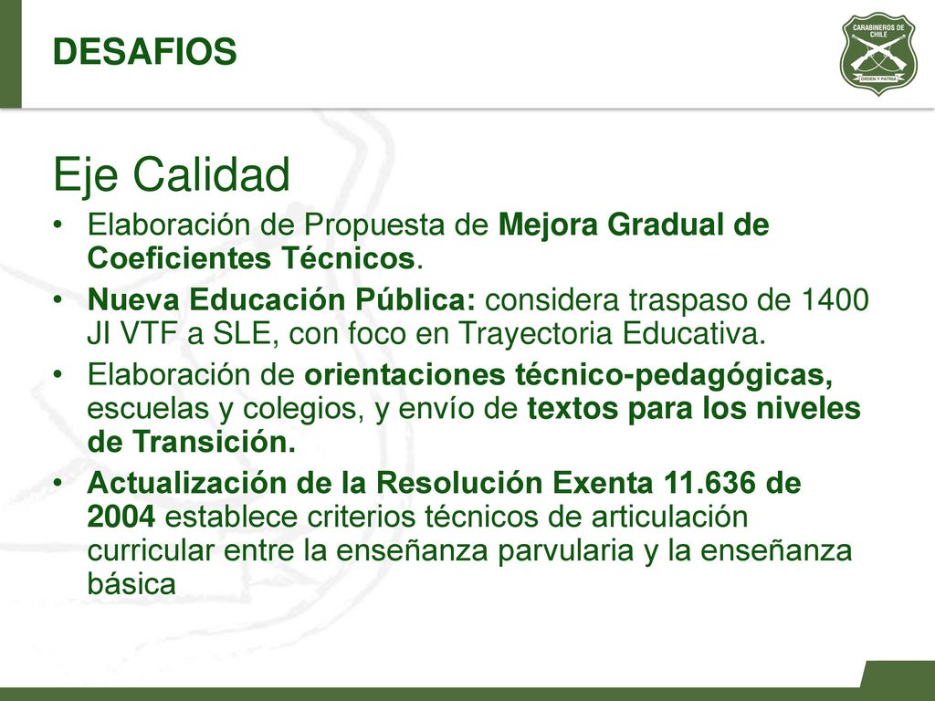 DESAFIOS Eje Calidad. Elaboración de Propuesta de Mejora Gradual de Coeficientes Técnicos.