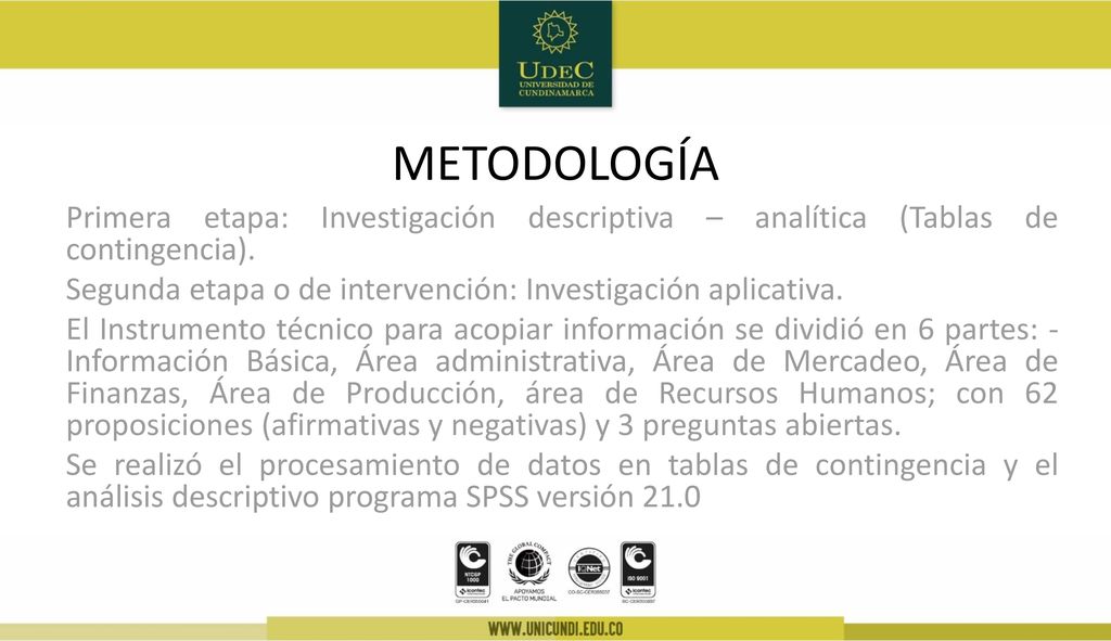 METODOLOGÍA Primera etapa: Investigación descriptiva – analítica (Tablas de contingencia).