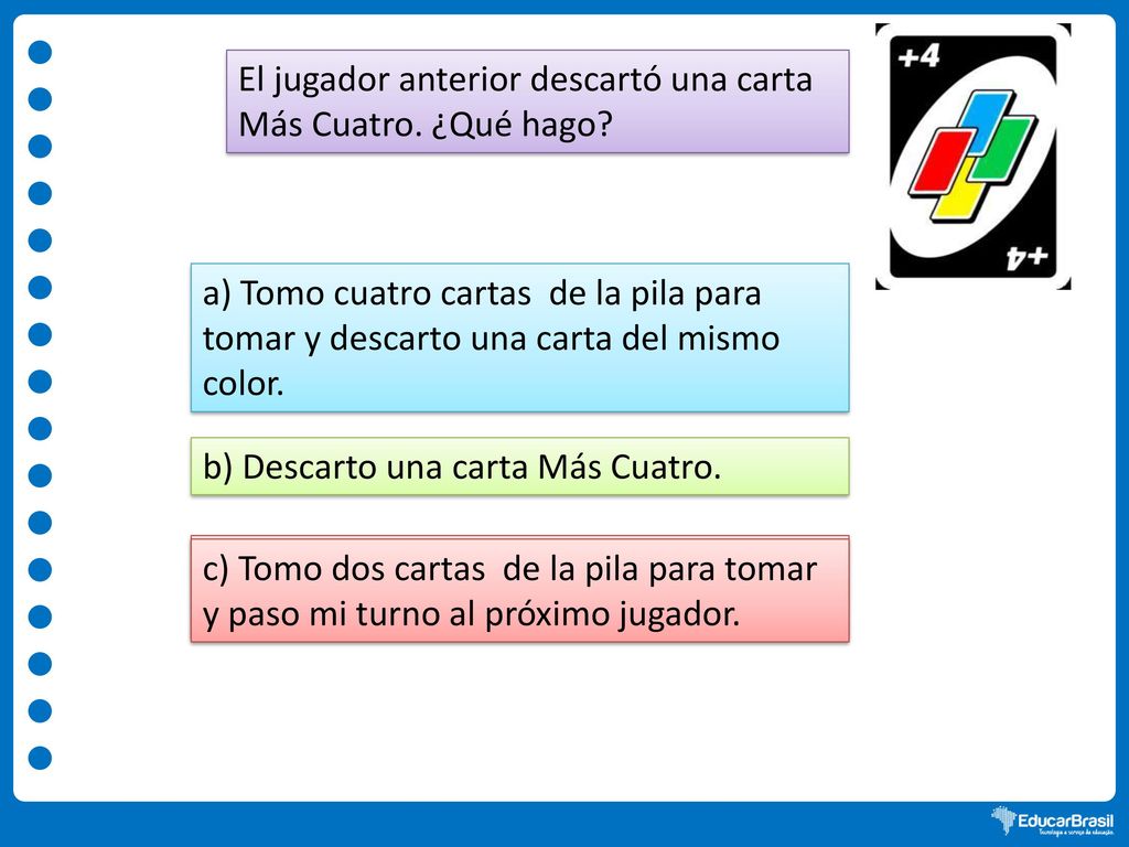 El jugador anterior descartó una carta Más Cuatro. ¿Qué hago
