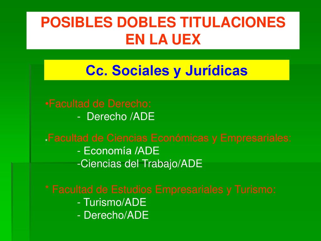 POSIBLES DOBLES TITULACIONES EN LA UEX Cc. Sociales y Jurídicas