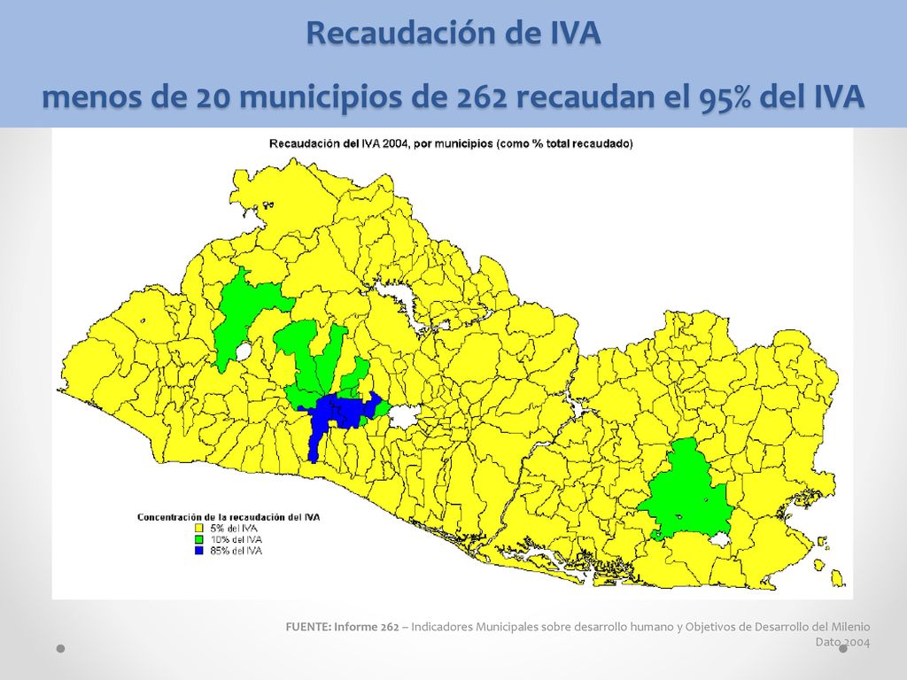 Recaudación de IVA menos de 20 municipios de 262 recaudan el 95% del IVA