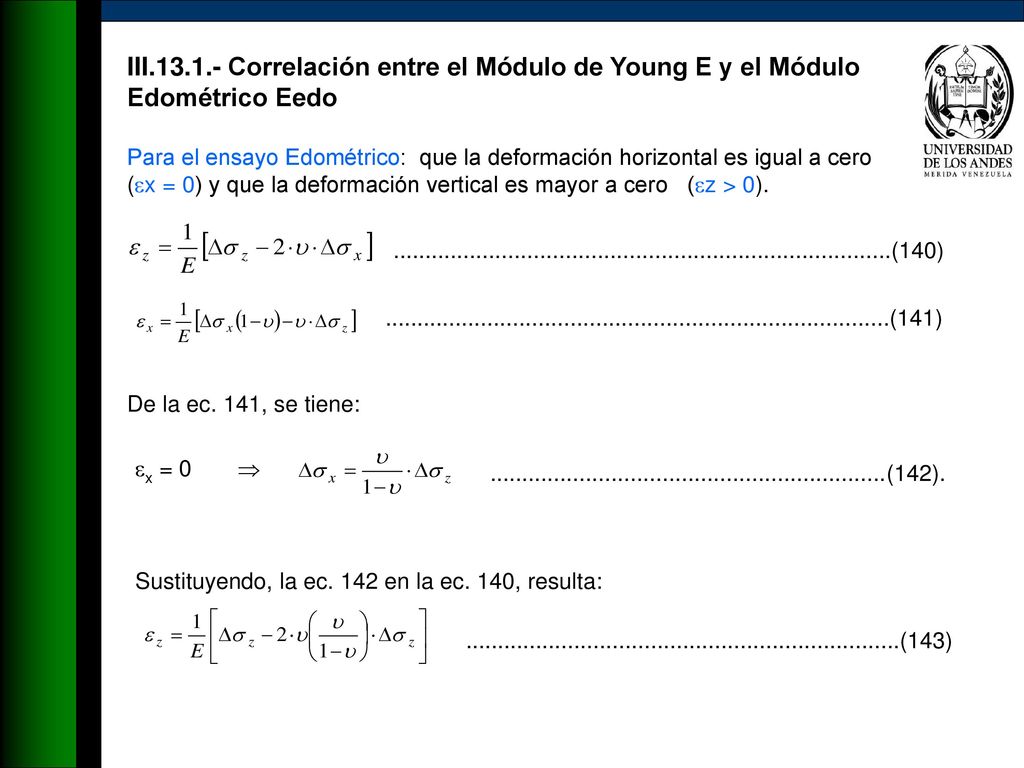 III Correlación entre el Módulo de Young E y el Módulo Edométrico Eedo