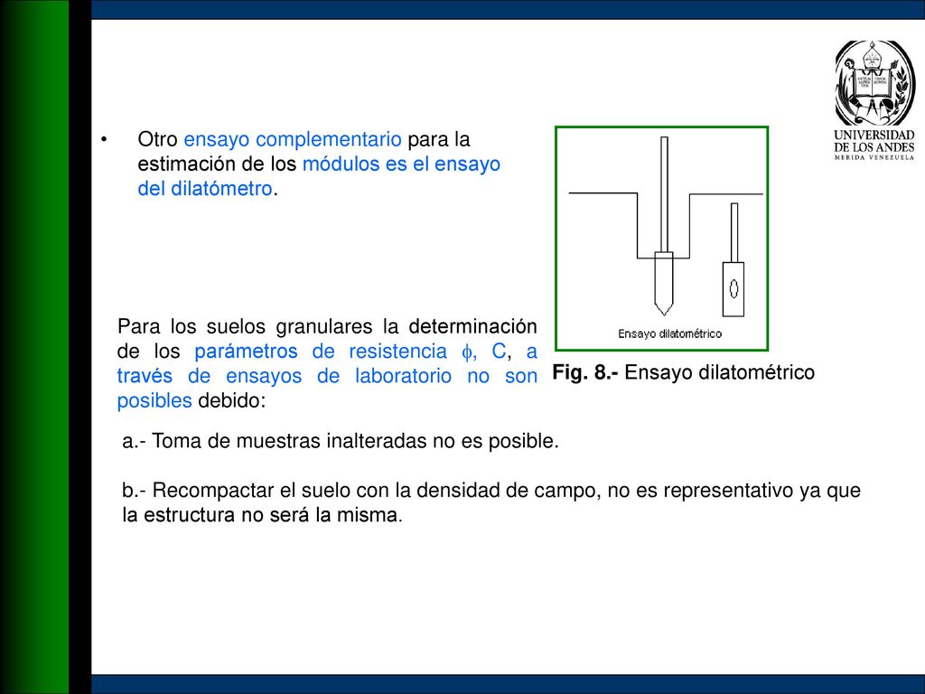 Otro ensayo complementario para la estimación de los módulos es el ensayo del dilatómetro.