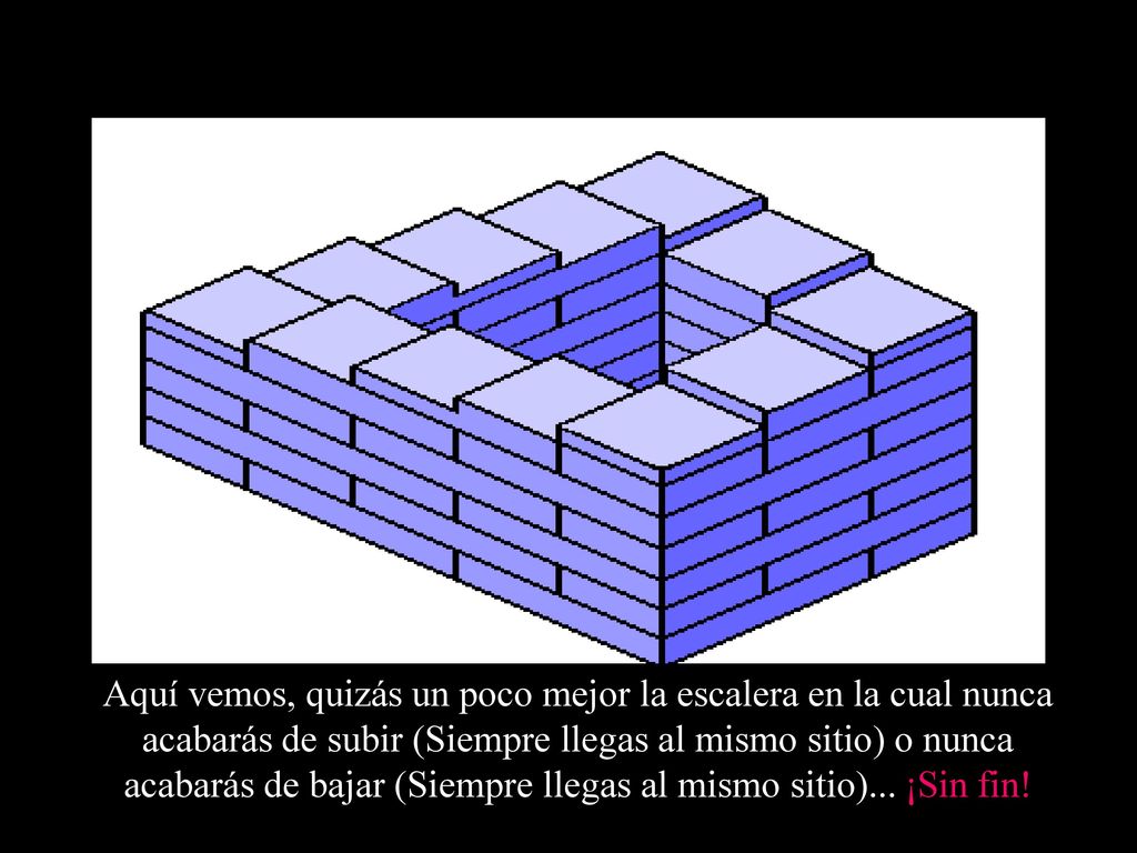 Aquí vemos, quizás un poco mejor la escalera en la cual nunca acabarás de subir (Siempre llegas al mismo sitio) o nunca acabarás de bajar (Siempre llegas al mismo sitio)...
