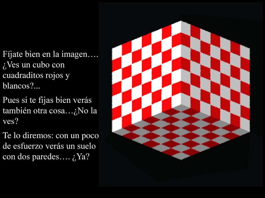 Fíjate bien en la imagen…. ¿Ves un cubo con cuadraditos rojos y blancos ...