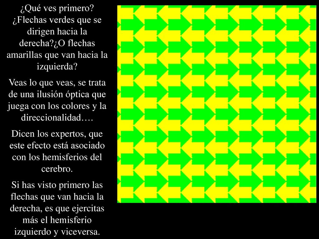 ¿Qué ves primero. ¿Flechas verdes que se dirigen hacia la derecha