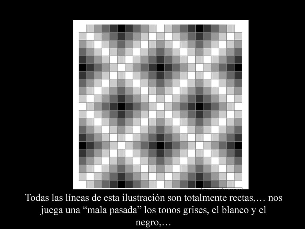 Todas las líneas de esta ilustración son totalmente rectas,… nos juega una mala pasada los tonos grises, el blanco y el negro,…