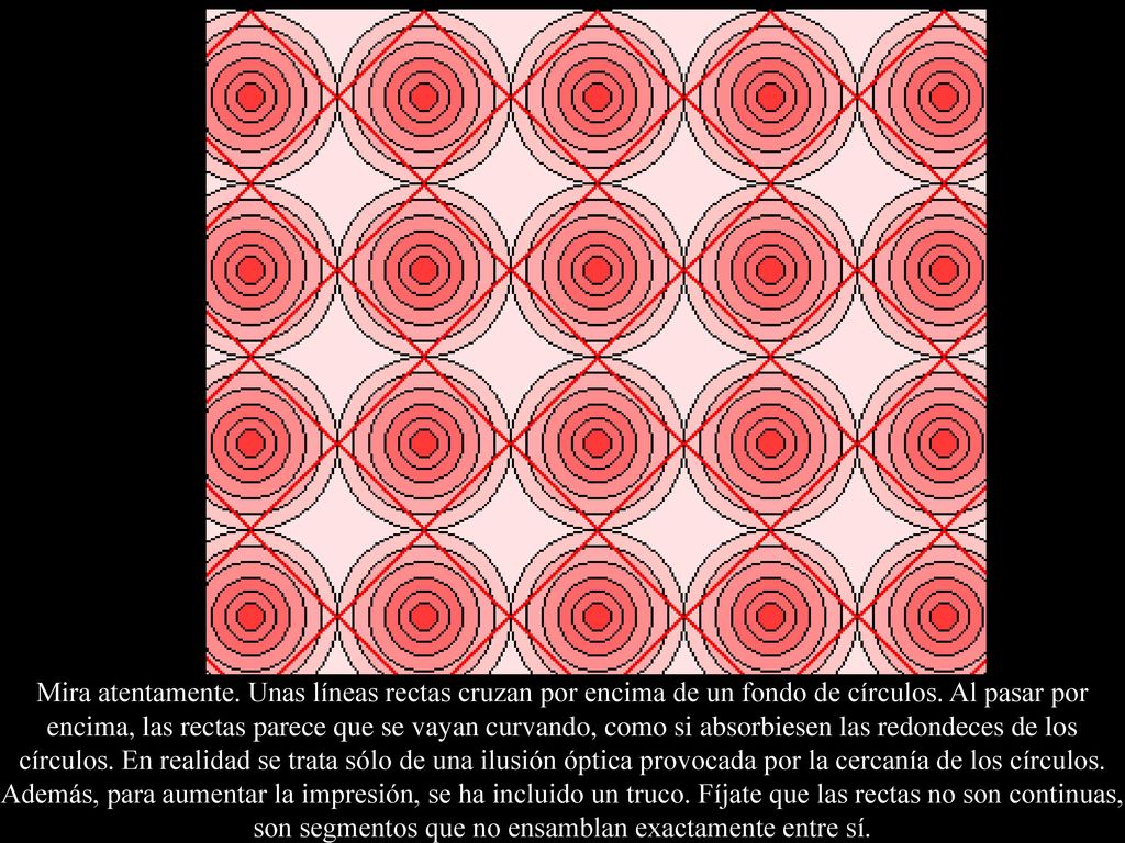 Mira atentamente. Unas líneas rectas cruzan por encima de un fondo de círculos.
