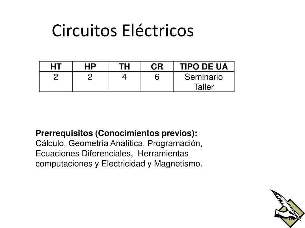 Circuitos Eléctricos HT HP TH CR TIPO DE UA Seminario Taller