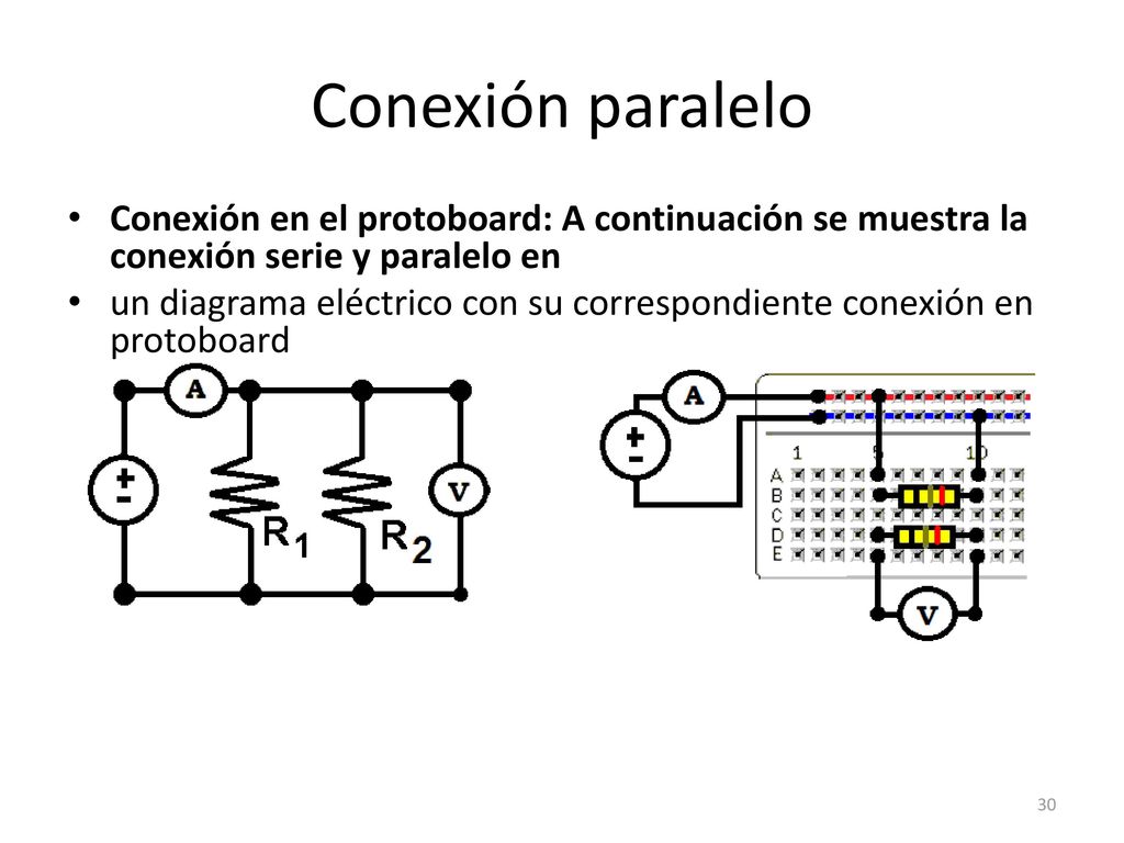 Conexión paralelo Conexión en el protoboard: A continuación se muestra la conexión serie y paralelo en.