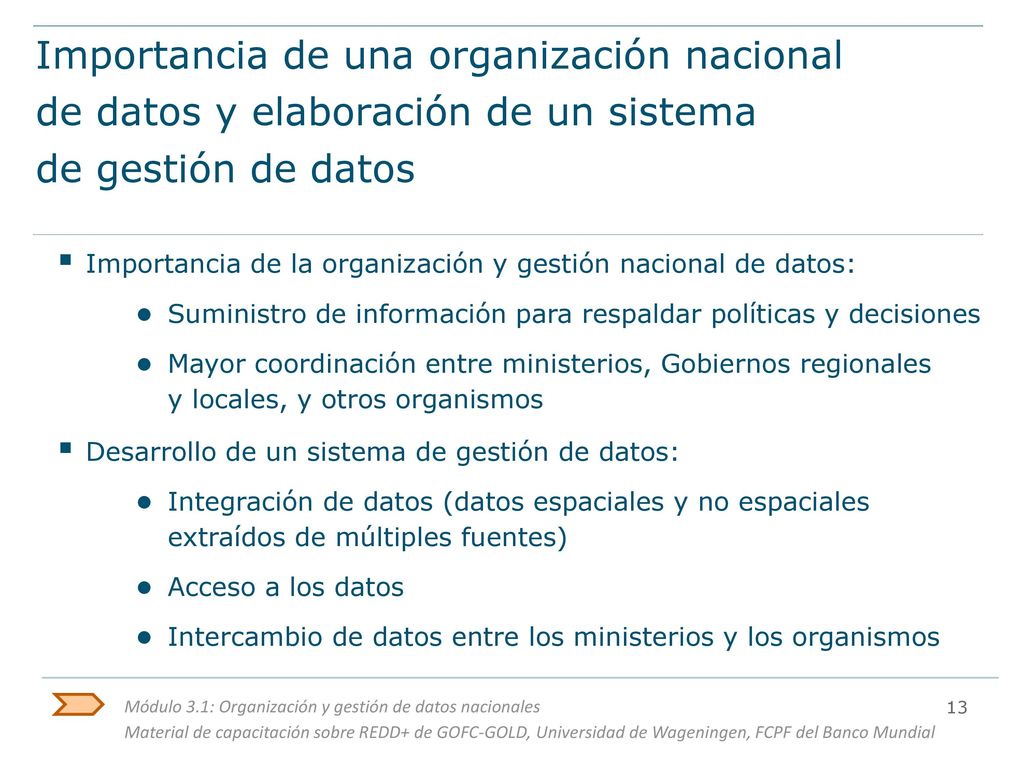 Importancia de una organización nacional de datos y elaboración de un sistema de gestión de datos