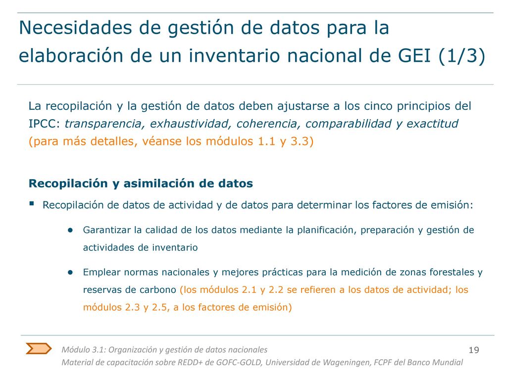 Necesidades de gestión de datos para la elaboración de un inventario nacional de GEI (1/3)