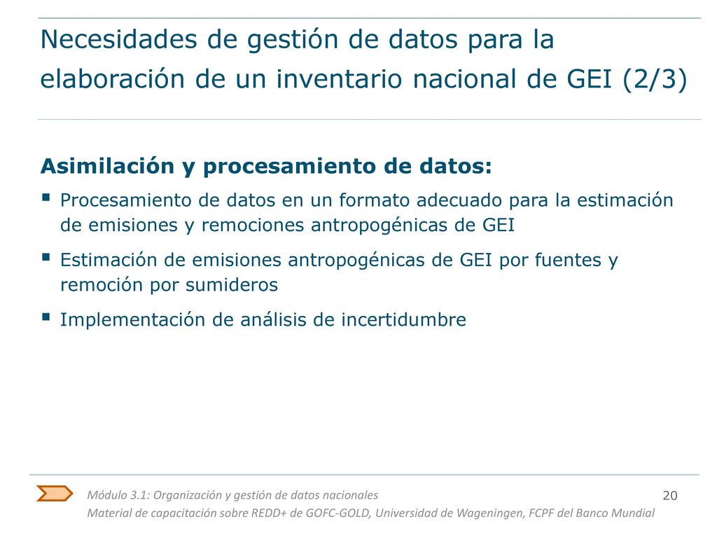 Necesidades de gestión de datos para la elaboración de un inventario nacional de GEI (2/3)