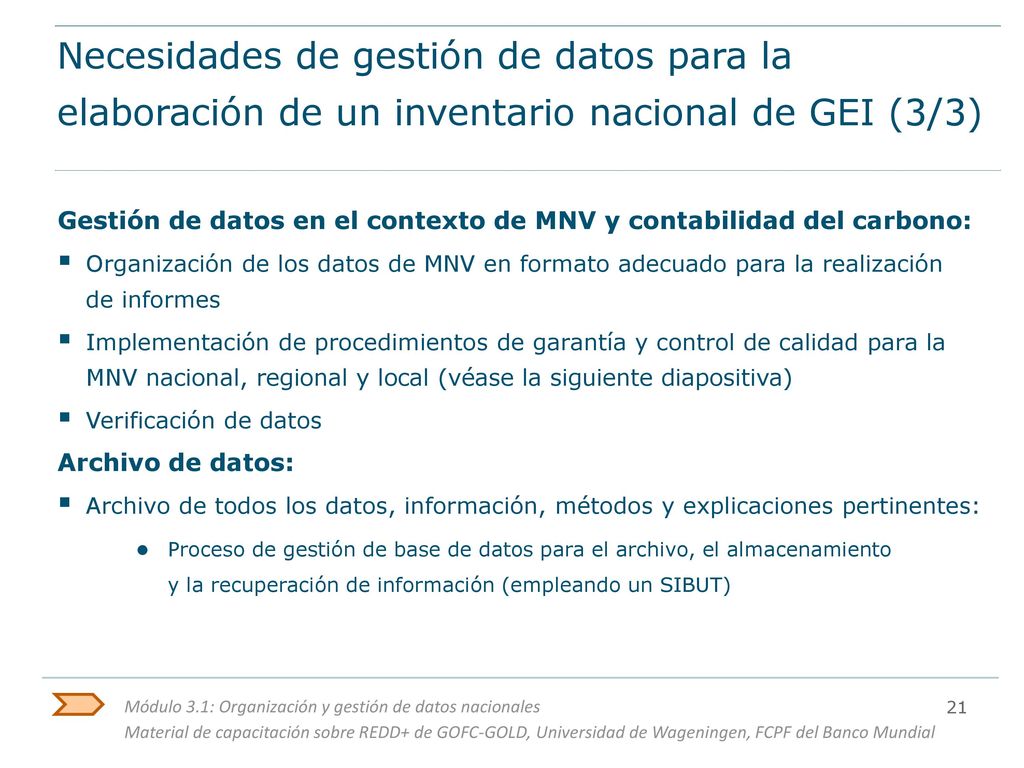 Necesidades de gestión de datos para la elaboración de un inventario nacional de GEI (3/3)