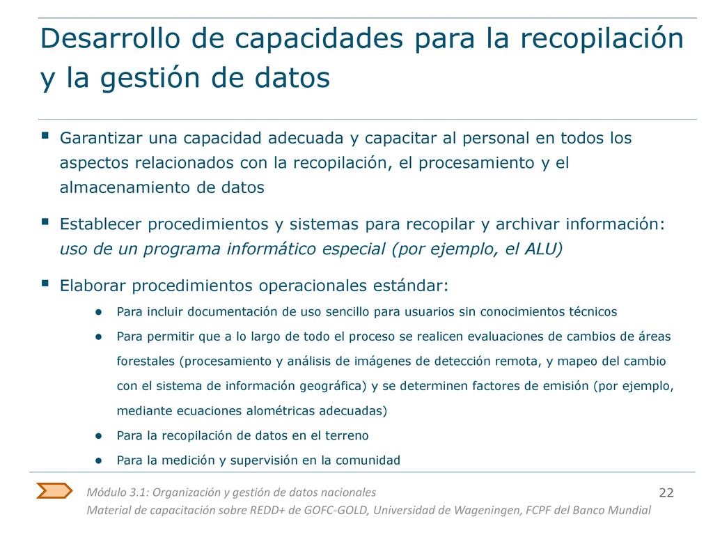 Desarrollo de capacidades para la recopilación y la gestión de datos