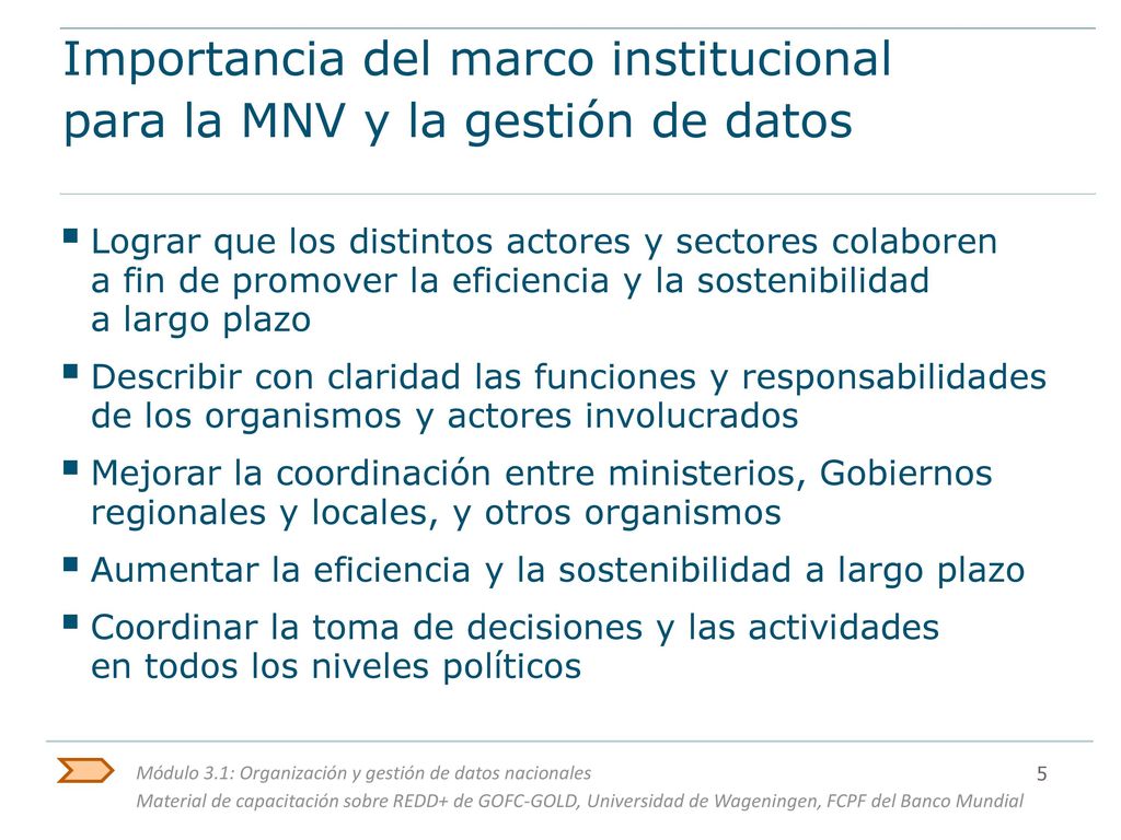 Importancia del marco institucional para la MNV y la gestión de datos
