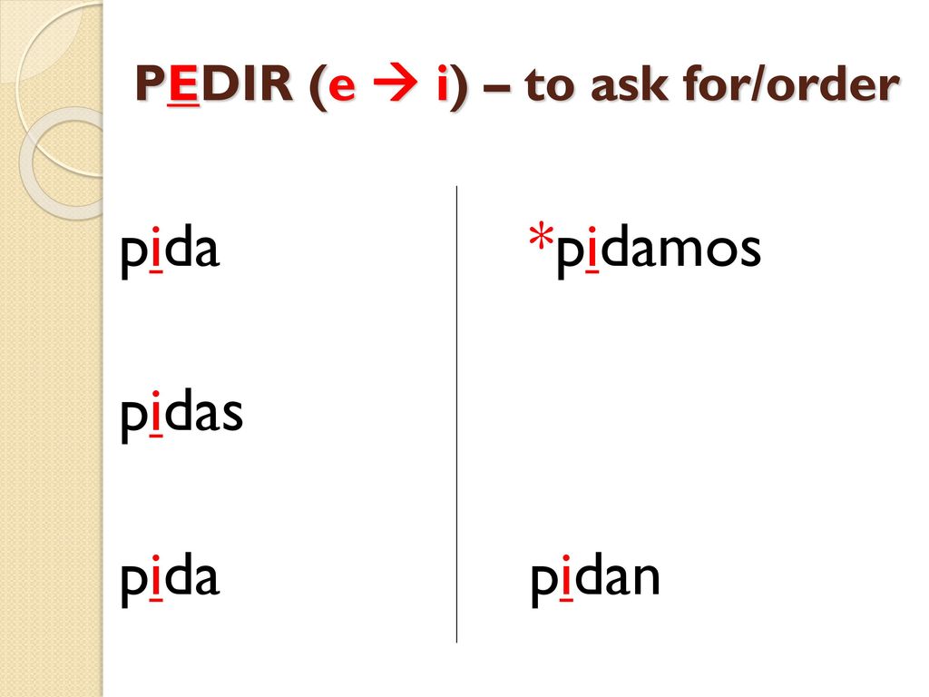 PEDIR (e  i) – to ask for/order