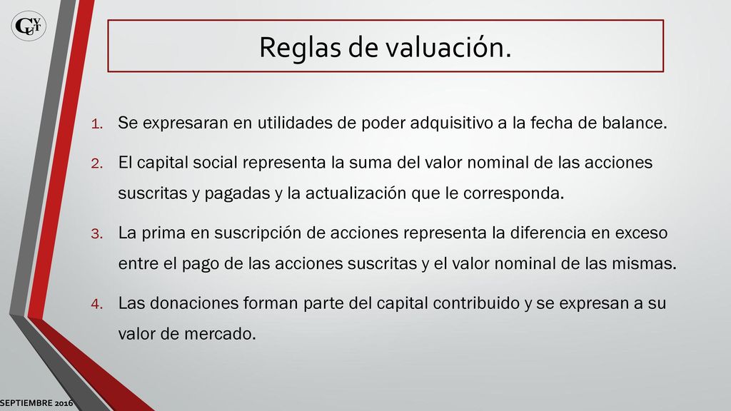 Reglas de valuación. Se expresaran en utilidades de poder adquisitivo a la fecha de balance.