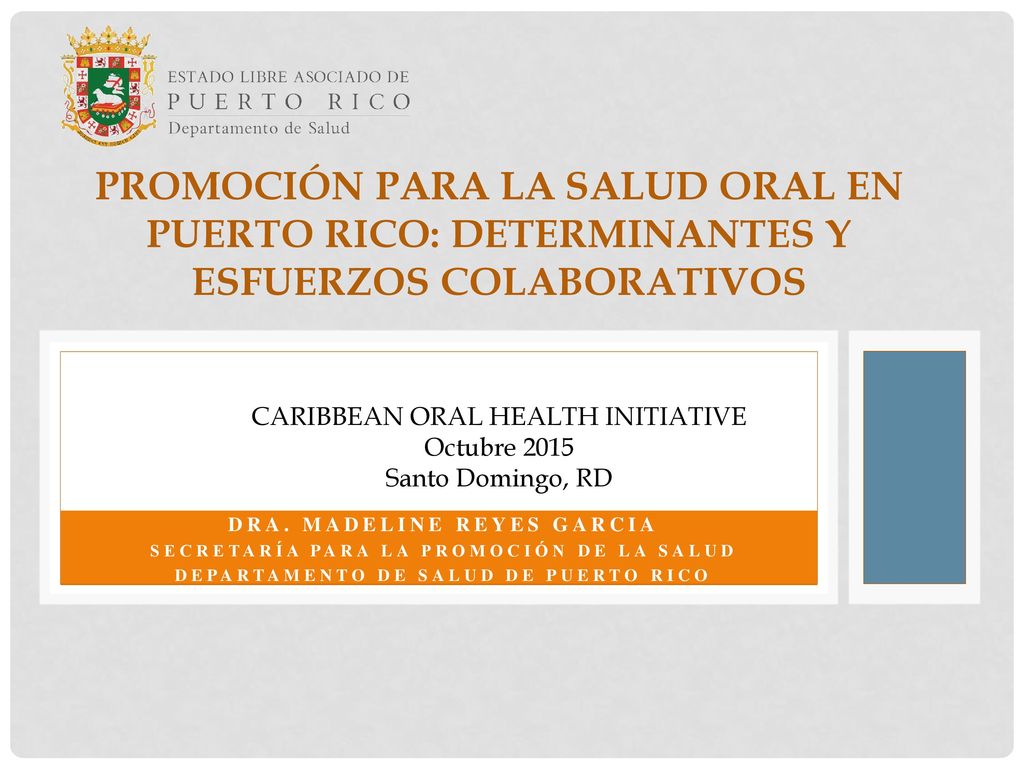 Promoción para la Salud Oral en Puerto Rico: determinantes y Esfuerzos colaborativos Caribbean Oral Health Initiative Octubre 2015 Santo Domingo, RD