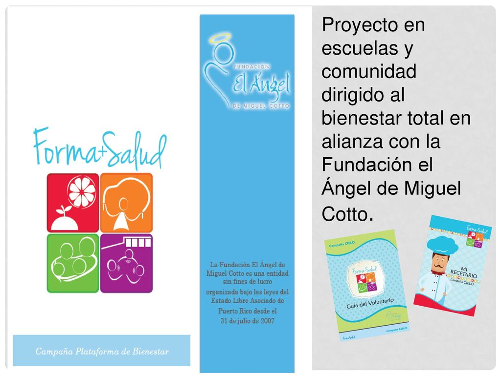 Proyecto en escuelas y comunidad dirigido al bienestar total en alianza con la Fundación el Ángel de Miguel Cotto.