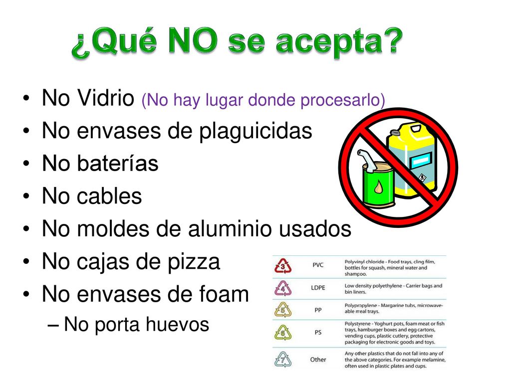 ¿Qué NO se acepta No Vidrio (No hay lugar donde procesarlo)