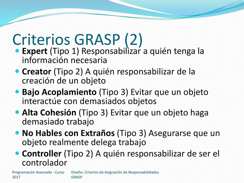 Criterios GRASP (2) Expert (Tipo 1) Responsabilizar a quién tenga la información necesaria.