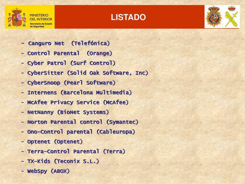 LISTADO Canguro Net (Telefónica) Control Parental (Orange)