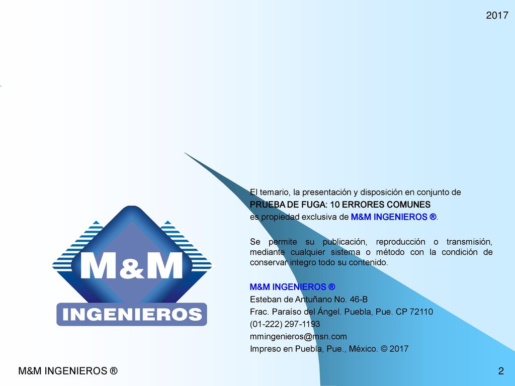 2017 El temario, la presentación y disposición en conjunto de. PRUEBA DE FUGA: 10 ERRORES COMUNES.