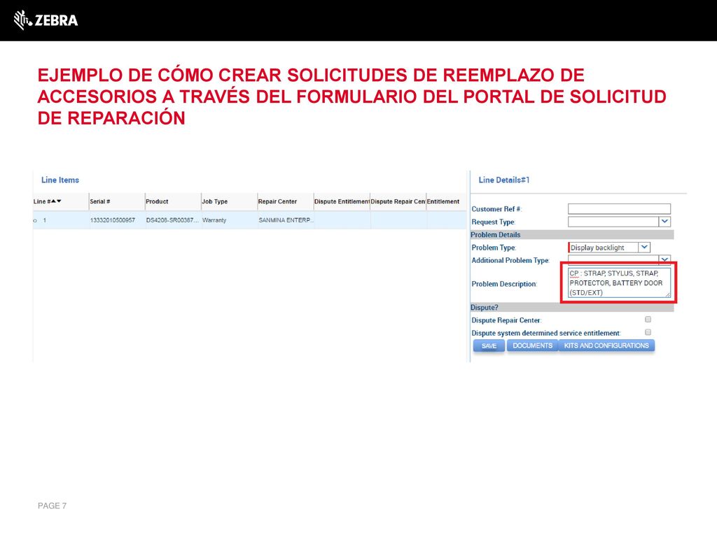 Ejemplo de cómo crear solicitudes de reemplazo de accesorios a través del formulario del Portal de Solicitud de Reparación