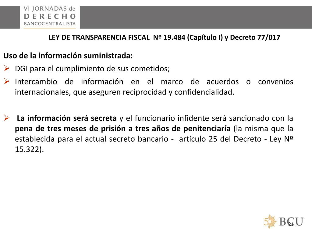 LEY DE TRANSPARENCIA FISCAL Nº (Capítulo I) y Decreto 77/017