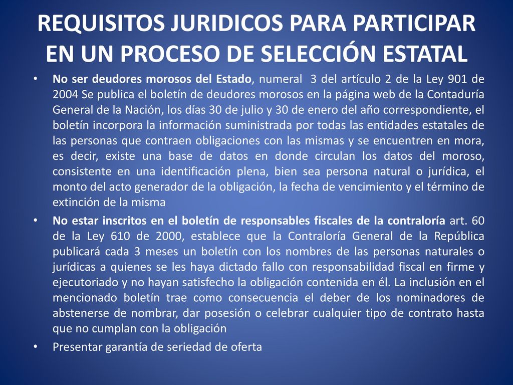 REQUISITOS JURIDICOS PARA PARTICIPAR EN UN PROCESO DE SELECCIÓN ESTATAL