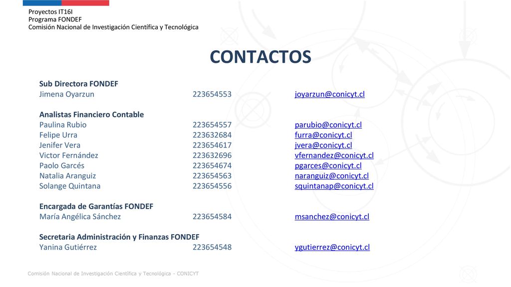 Proyectos IT16I Programa FONDEF Comisión Nacional de Investigación Científica y Tecnológica