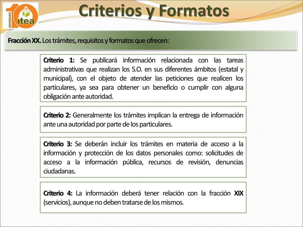 Criterios y Formatos Fracción XX. Los trámites, requisitos y formatos que ofrecen: