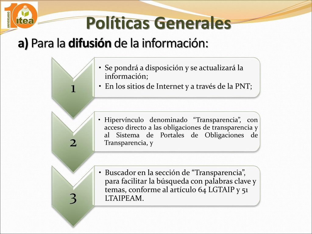 Políticas Generales a) Para la difusión de la información: