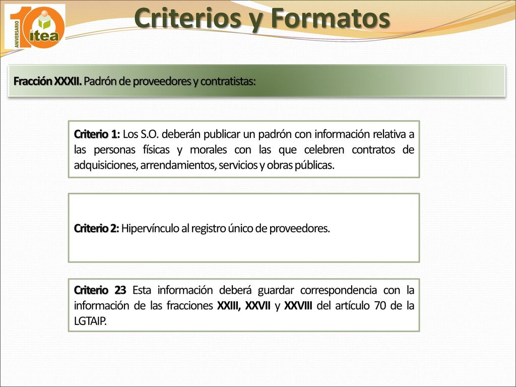 Criterios y Formatos Fracción XXXII. Padrón de proveedores y contratistas:
