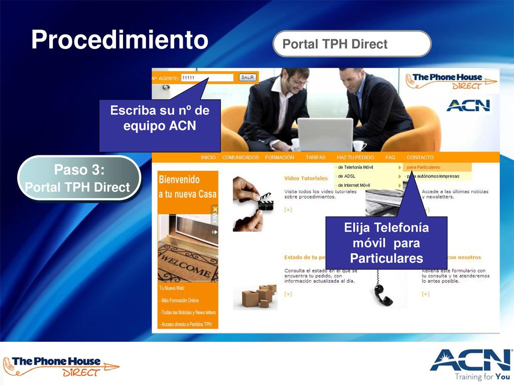 Escriba su nº de equipo ACN Elija Telefonía móvil para Particulares