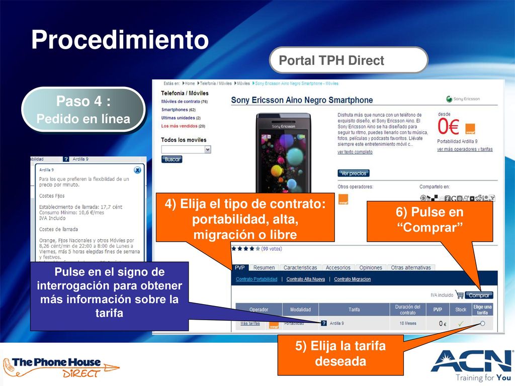 Procedimiento Paso 4 : Portal TPH Direct Pedido en línea