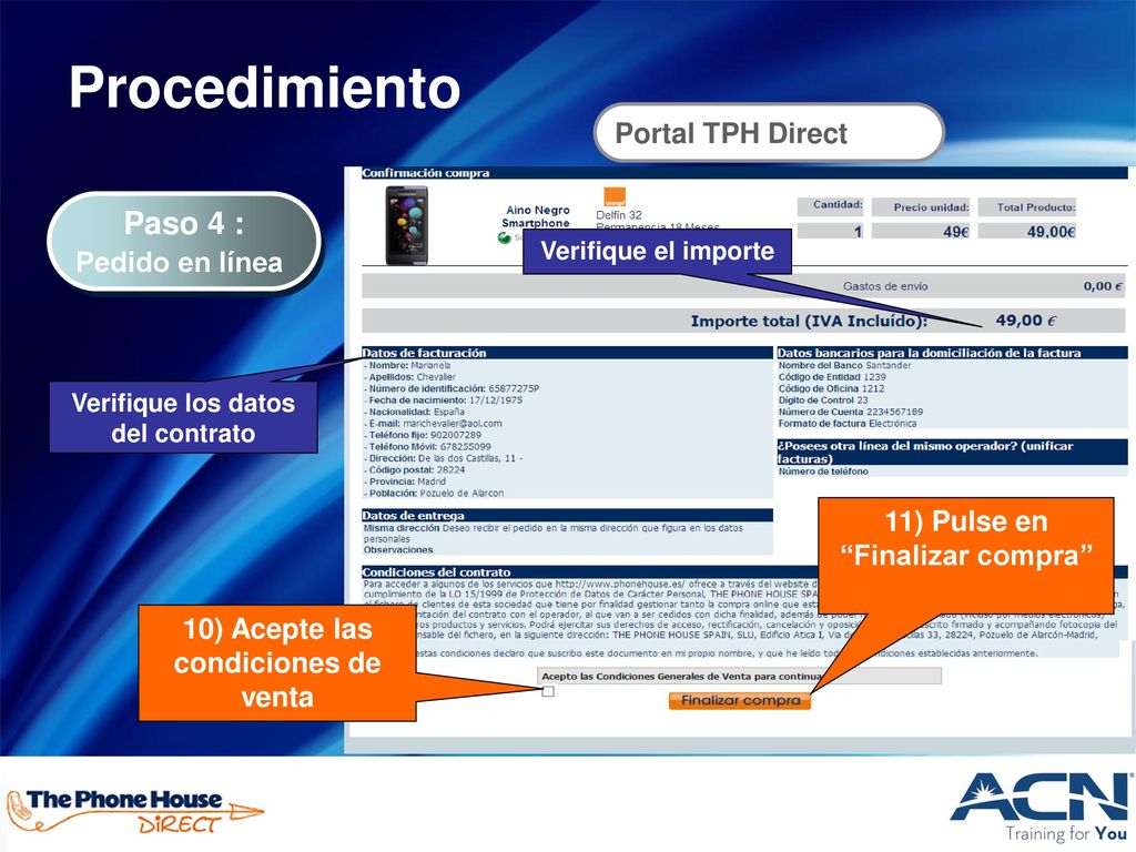 Procedimiento Paso 4 : Portal TPH Direct Pedido en línea