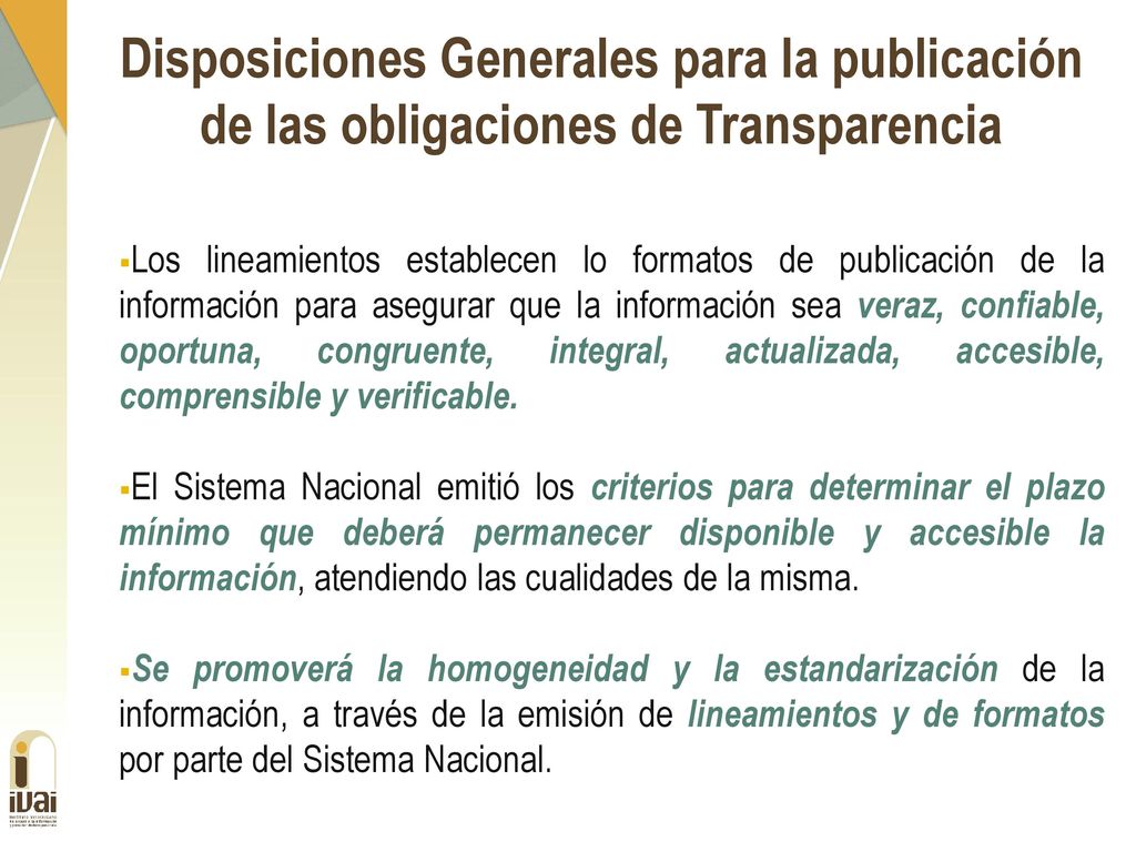 Disposiciones Generales para la publicación de las obligaciones de Transparencia